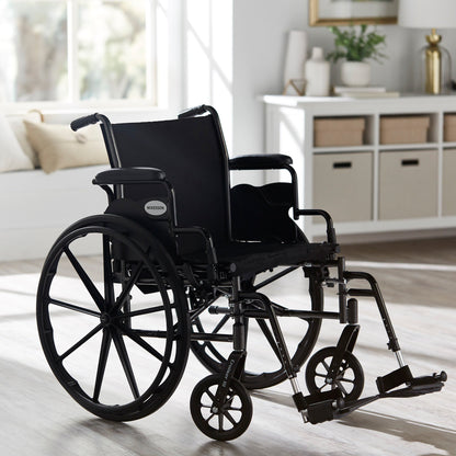 McKesson Lightweight Wheelchair Dual Axle Desk Length Arm Swing-Away Footrest Black Upholstery 20 Inch Seat Width Adult 300 lbs. Weight Capacity (1065286_EA)