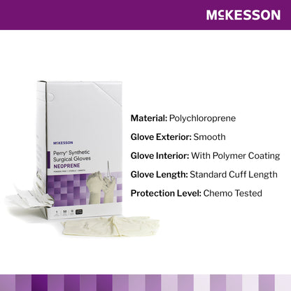 McKesson Perry® Synthetic Surgical Gloves Surgical Glove Size 7.5 Sterile Polychloroprene Standard Cuff Length Smooth Cream Chemo Tested (1044747_CS)