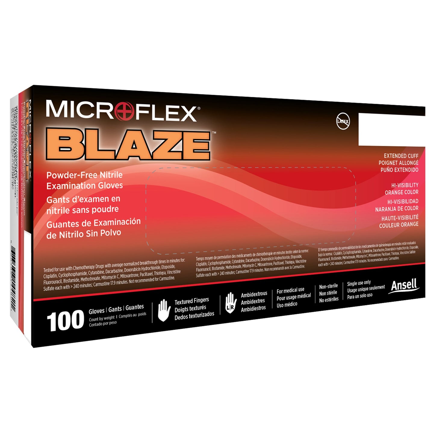 MICROFLEX® Blaze® Exam Glove X-Large NonSterile Nitrile Standard Cuff Length Textured Fingertips Orange Not Rated (1083385_BX)