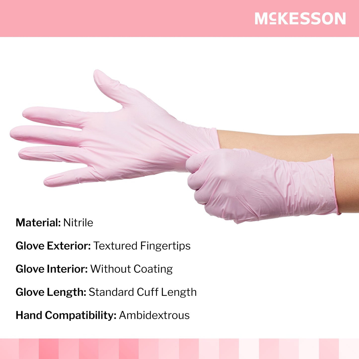 McKesson Pink Nitrile® Exam Glove Large NonSterile Nitrile Standard Cuff Length Textured Fingertips Pink Not Rated (1065403_BX)
