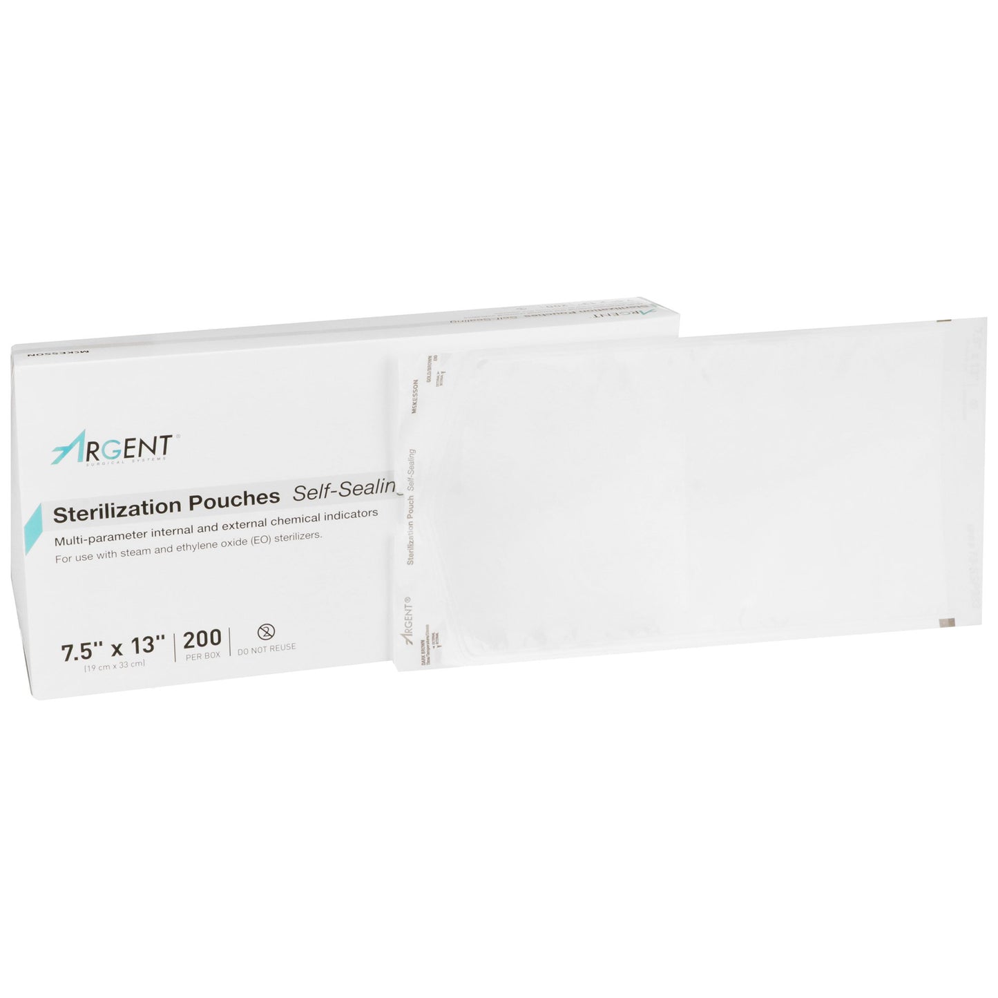 McKesson Argent™ Sure-Check® Sterilization Pouch Ethylene Oxide (EO) Gas / Steam 7-1/2 X 13 Inch Transparent / Blue Self Seal Paper / Film (524881_CS)