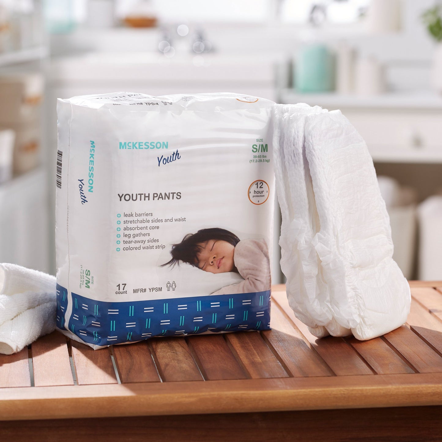 McKesson Unisex Youth Absorbent Underwear Pull On with Tear Away Seams Small / Medium Disposable Heavy Absorbency (1198054_BG)