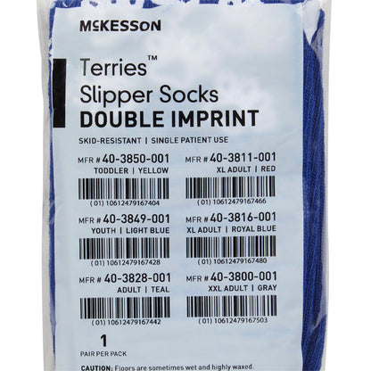 McKesson Terries™ Slipper Socks Unisex Adult X-Large Double Tread Single Patient Use Royal Blue (558995_CS)