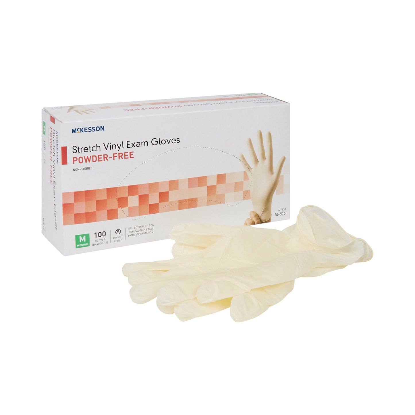 McKesson Exam Glove Medium NonSterile Stretch Vinyl Standard Cuff Length Smooth Ivory Not Rated (409743_BX)