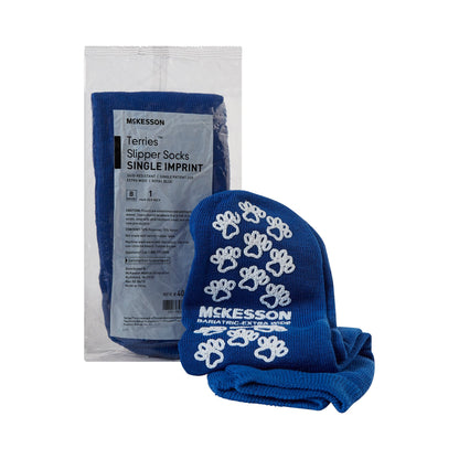 McKesson Terries™ Slipper Socks Unisex Adult Bariatric / X-Wide Single Tread Single Patient Use Royal Blue (480453_CS)