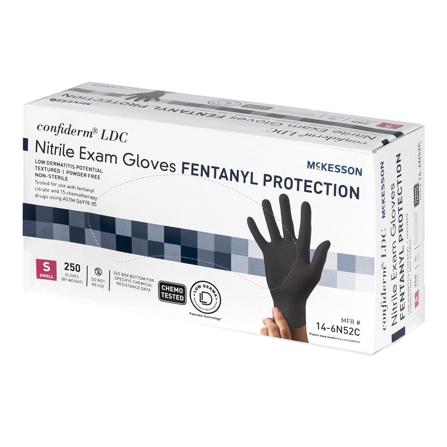 McKesson Confiderm® LDC Exam Glove Small NonSterile Nitrile Standard Cuff Length Fully Textured Black Chemo Tested / Fentanyl Tested (1159333_BX)