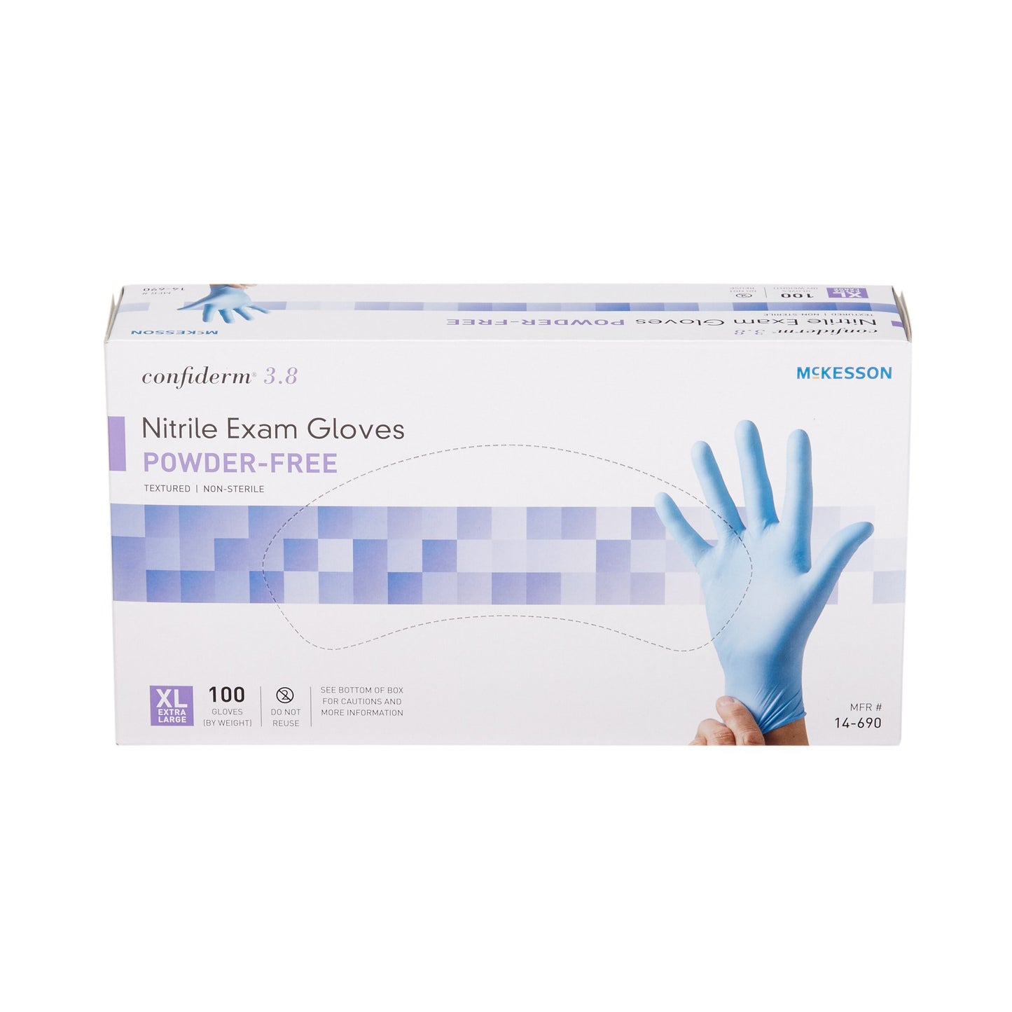 McKesson Confiderm® 3.8 Exam Glove X-Large NonSterile Nitrile Standard Cuff Length Textured Fingertips Blue Not Rated (921612_CS)