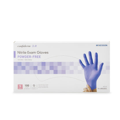 McKesson Confiderm® 3.0 Exam Glove Small NonSterile Nitrile Standard Cuff Length Textured Fingertips Blue Not Rated (1107940_CS)