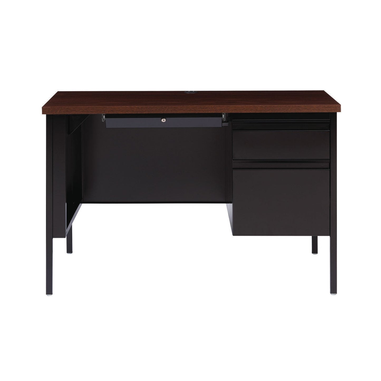 Alera Single Pedestal Steel Desk, 45.5" x 24" x 29.5", Mocha/Black, Black Legs (ALEHSD4524BM)