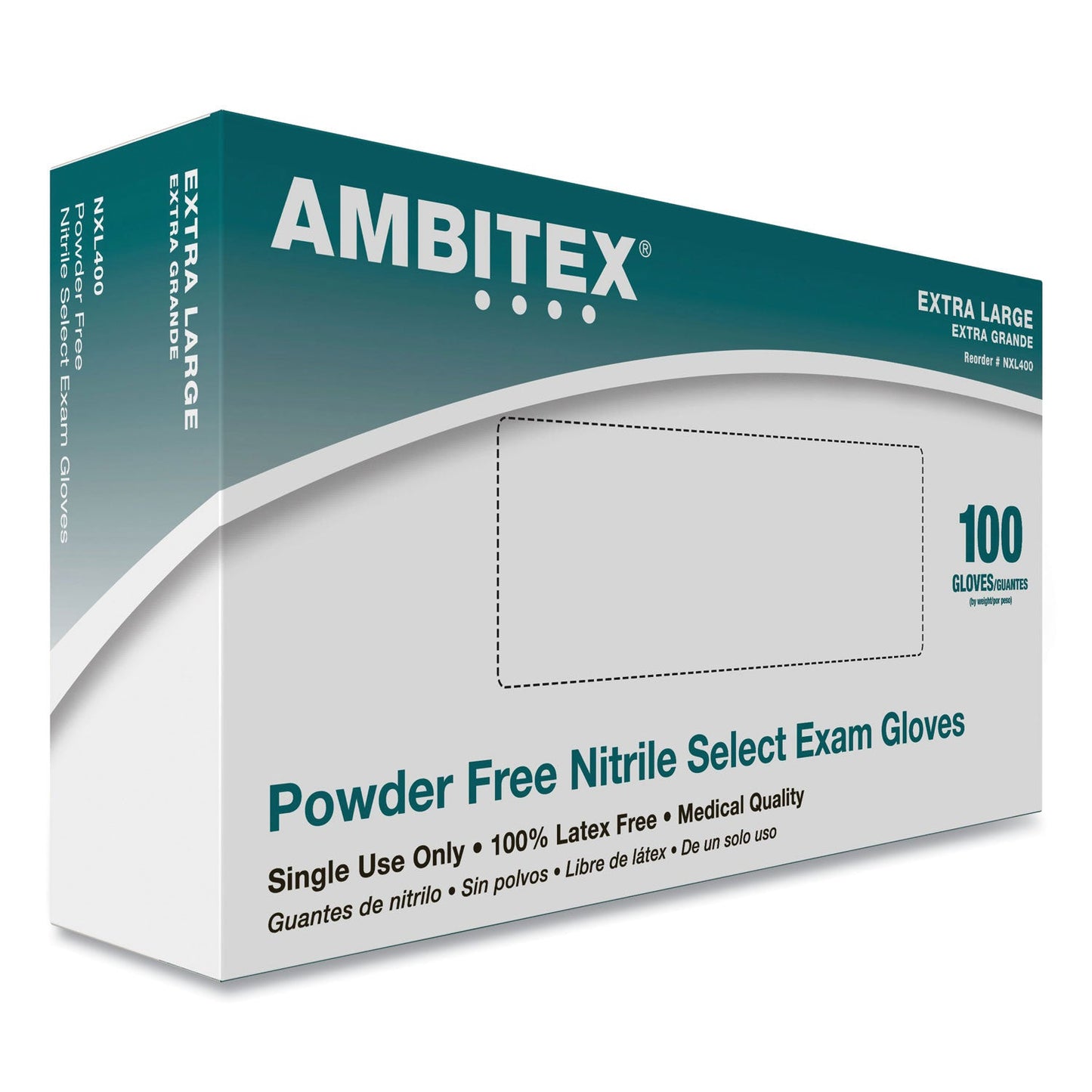 AMBITEX N400 Series Powder-Free Nitrile Gloves, X-Large, Blue, 100/Box (TXINXL400)