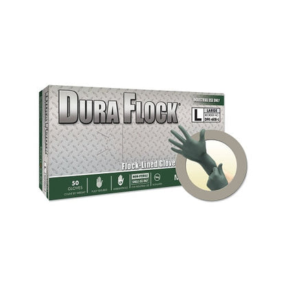 Ansell Dura Flock® DFK-608 Disposable Nitrile Gloves, 8.3 in Palm, 7.9 Fingers, Flocked Liner, Large, Dark Green (748-DFK-608-L)