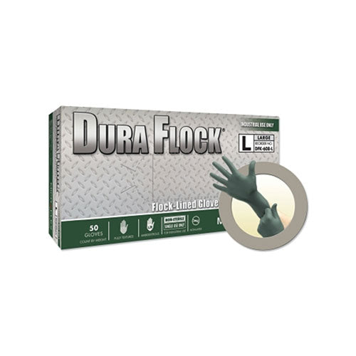 Ansell Dura Flock® DFK-608 Disposable Nitrile Gloves, 8.3 in Palm, 7.9 Fingers, Flocked Liner, X-Large, Dark Green (748-DFK-608-XL)