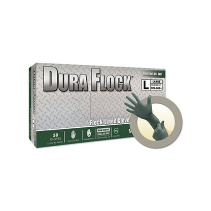 Ansell Dura Flock® DFK-608 Disposable Nitrile Gloves, 8.3 in Palm, 7.9 Fingers, Flocked Liner, X-Large, Dark Green (748-DFK-608-XL)