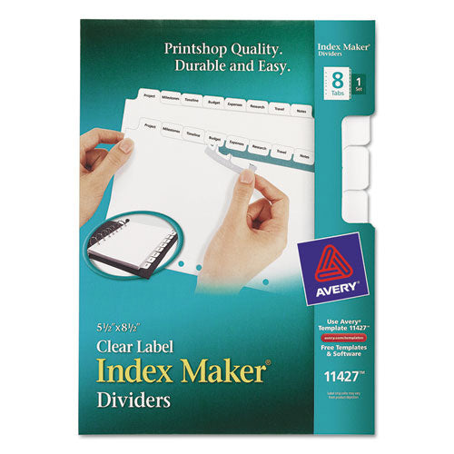 Avery Mini Index Maker Clear Label Dividers, 8-Tab, 1 Set, White (AVE11427)