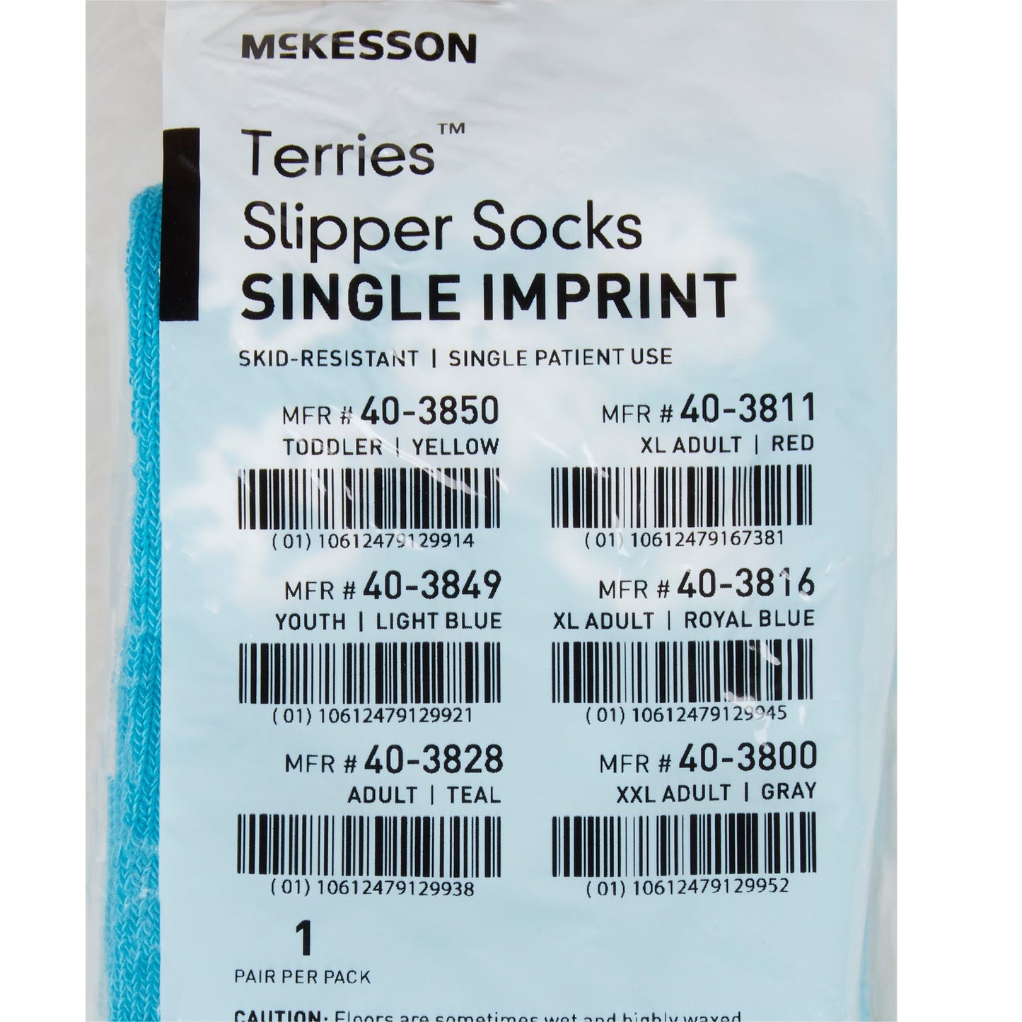McKesson Terries™ Slipper Socks Unisex Adult Large Single Tread Single Patient Use Teal (334874_CS)