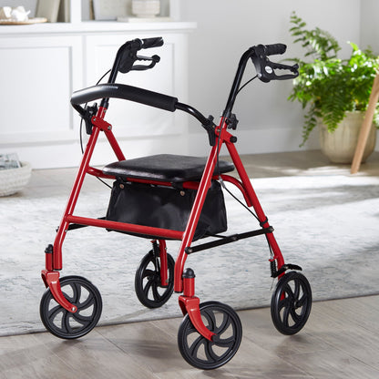 McKesson 4 Wheel Rollator Red Adjustable Height / Folding Steel Frame (1065268_EA)