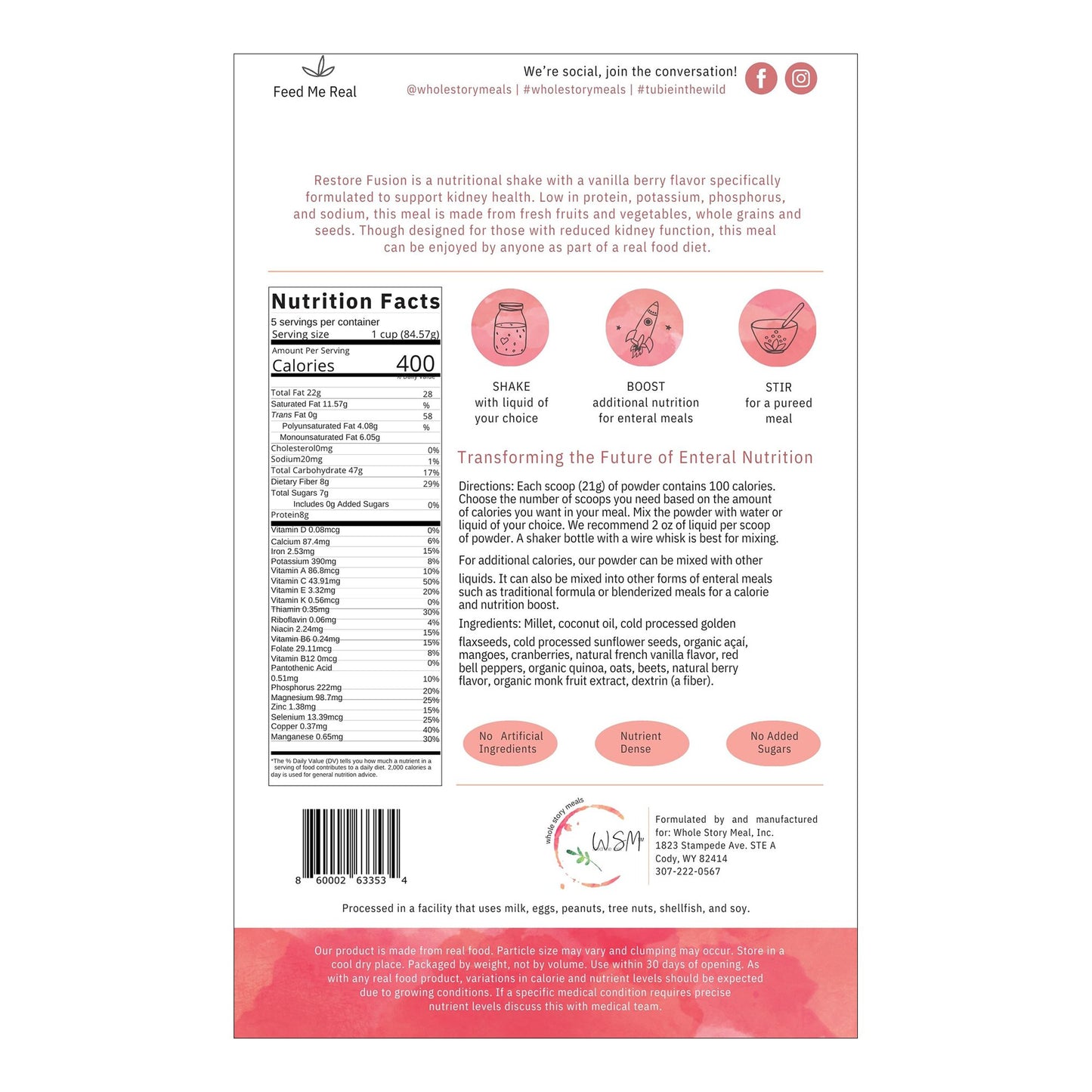 Restore Fusion Renal Support Oral Supplement Vanilla Berry Flavor Powder 16 oz. Pouch (1223931_EA)