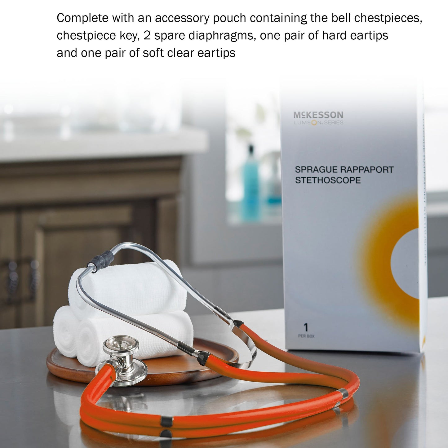 McKesson Sprague Stethoscope Orange 2-Tube 22 Inch Tube Double Sided Chestpiece (1089448_EA)