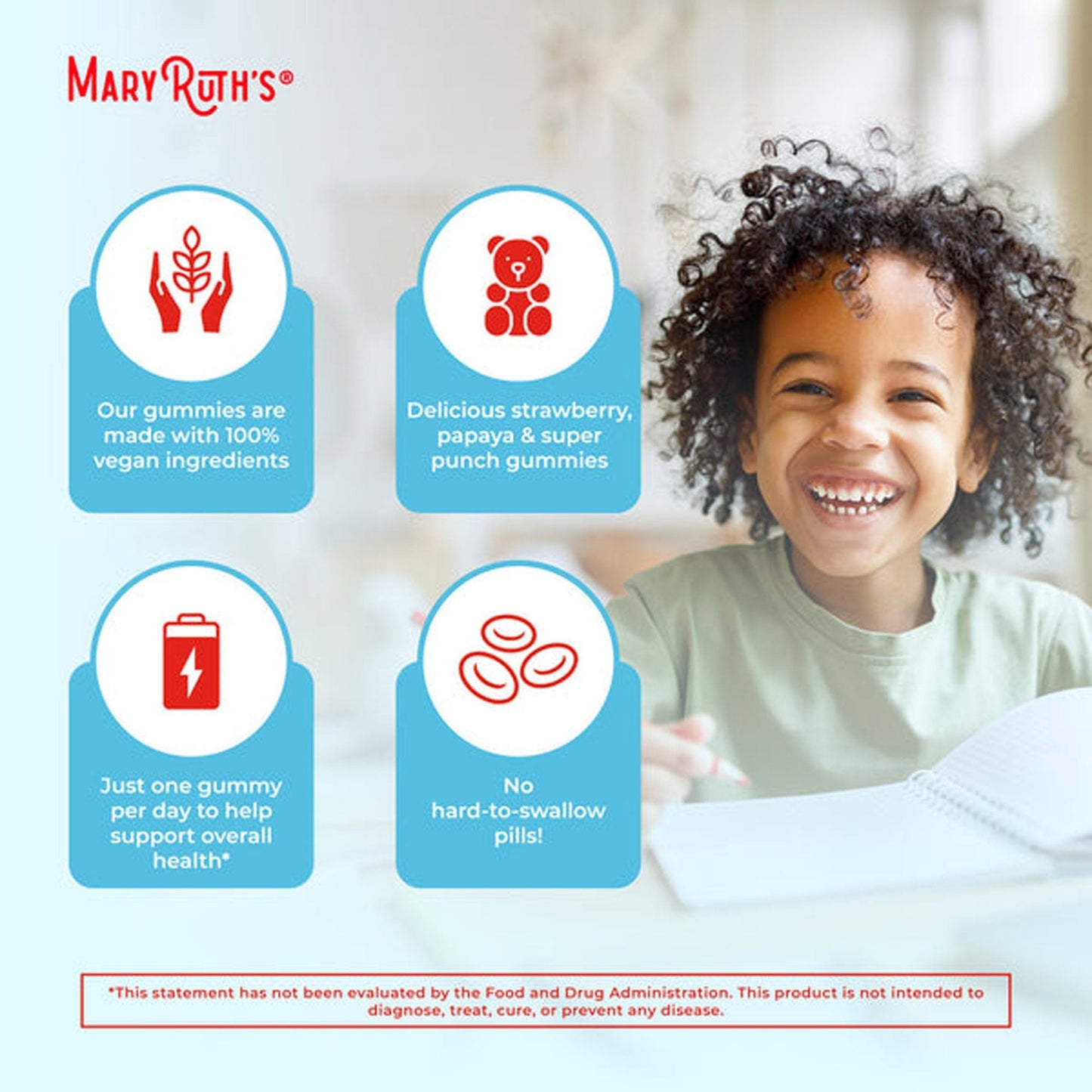 Mary Ruth's® Kids Multivitamin Dietary Supplement Vitamin A / C / D / E 390 mcg - 10 mg - 3 mcg - 4 mg Strength Gummie 60 Per Bottle Fruit Flavor (1271760_EA)