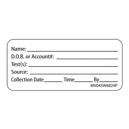 MedVision® Pre-Printed / Write On Label Auxiliary Label White Paper Name_DOB_Test_Source_Collection Date_ Black Patient Information 1 X 2-1/4 Inch (794550_RL)