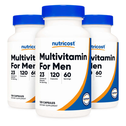 nutricost® Multivitamin For Men Dietary Supplement Vitamin A / C / D / E / K 1,800 mcg - 125 mg - 75 mcg - 20 mg - 80 mcg Strength Capsule 120 Per Bottle (1270268_CS)