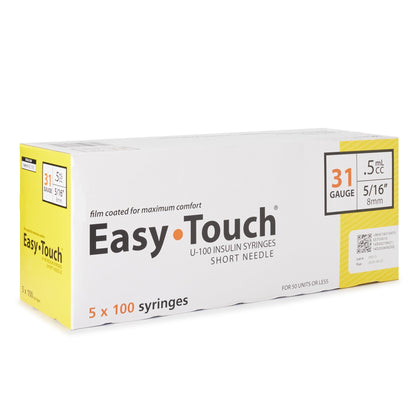 EasyTouch™ Standard Insulin Syringe with Needle 0.5 mL 5/16 Inch 31 Gauge NonSafety Thin Wall (1156902_BX)