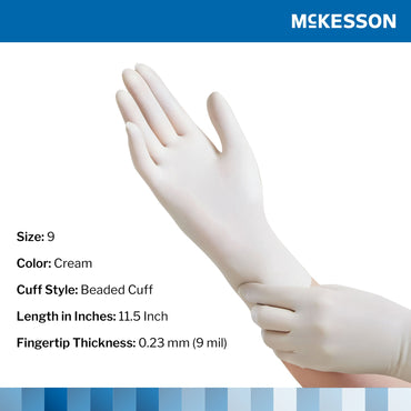 McKesson Perry® Surgical Glove Size 9 Sterile Latex Standard Cuff Length Smooth Cream Chemo Tested (1044710_CS)