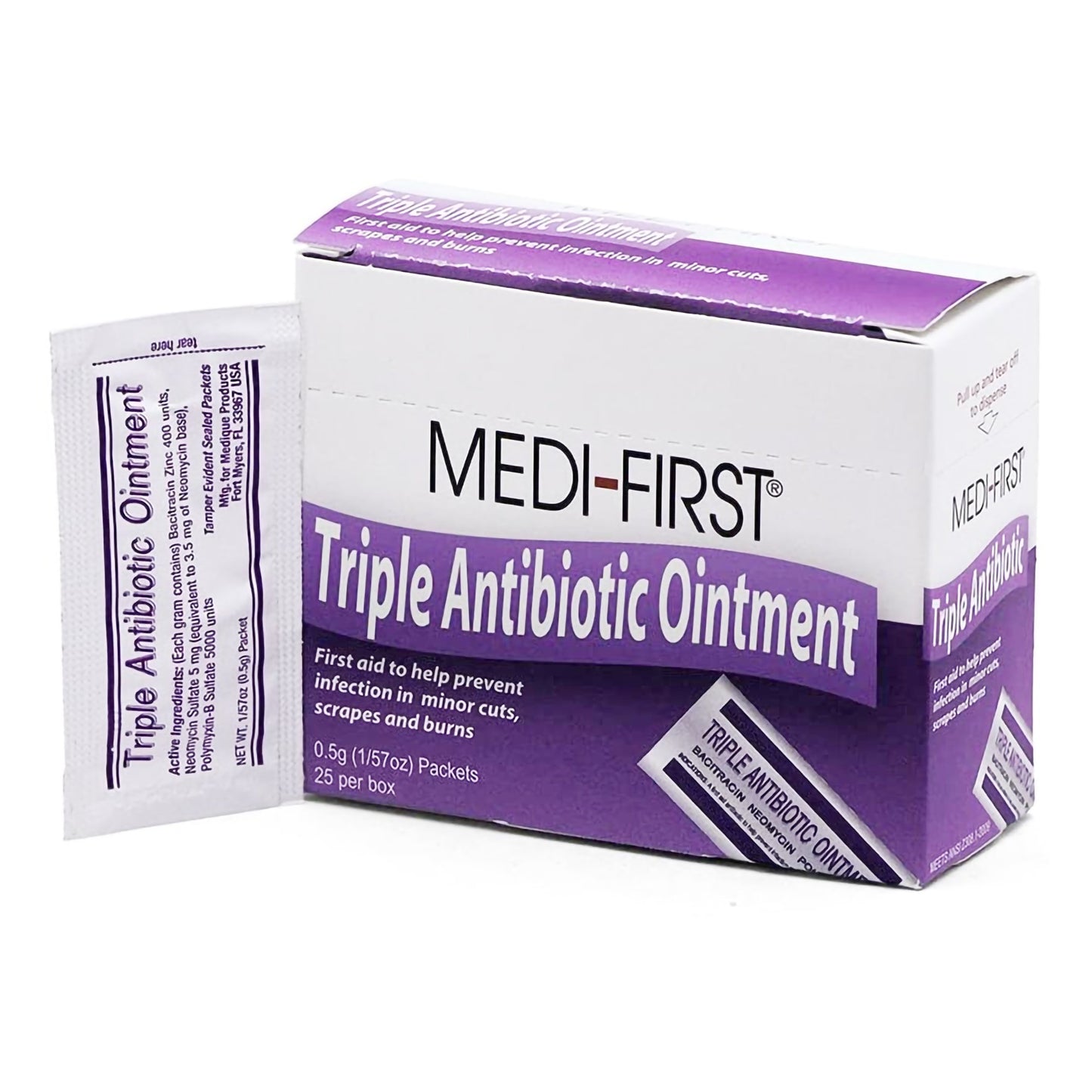 Medi-First® First Aid Antibiotic Bacitracin / Neomycin / Polymyxin B Ointment 0.5 Gram Individual Packet (337028_CS)