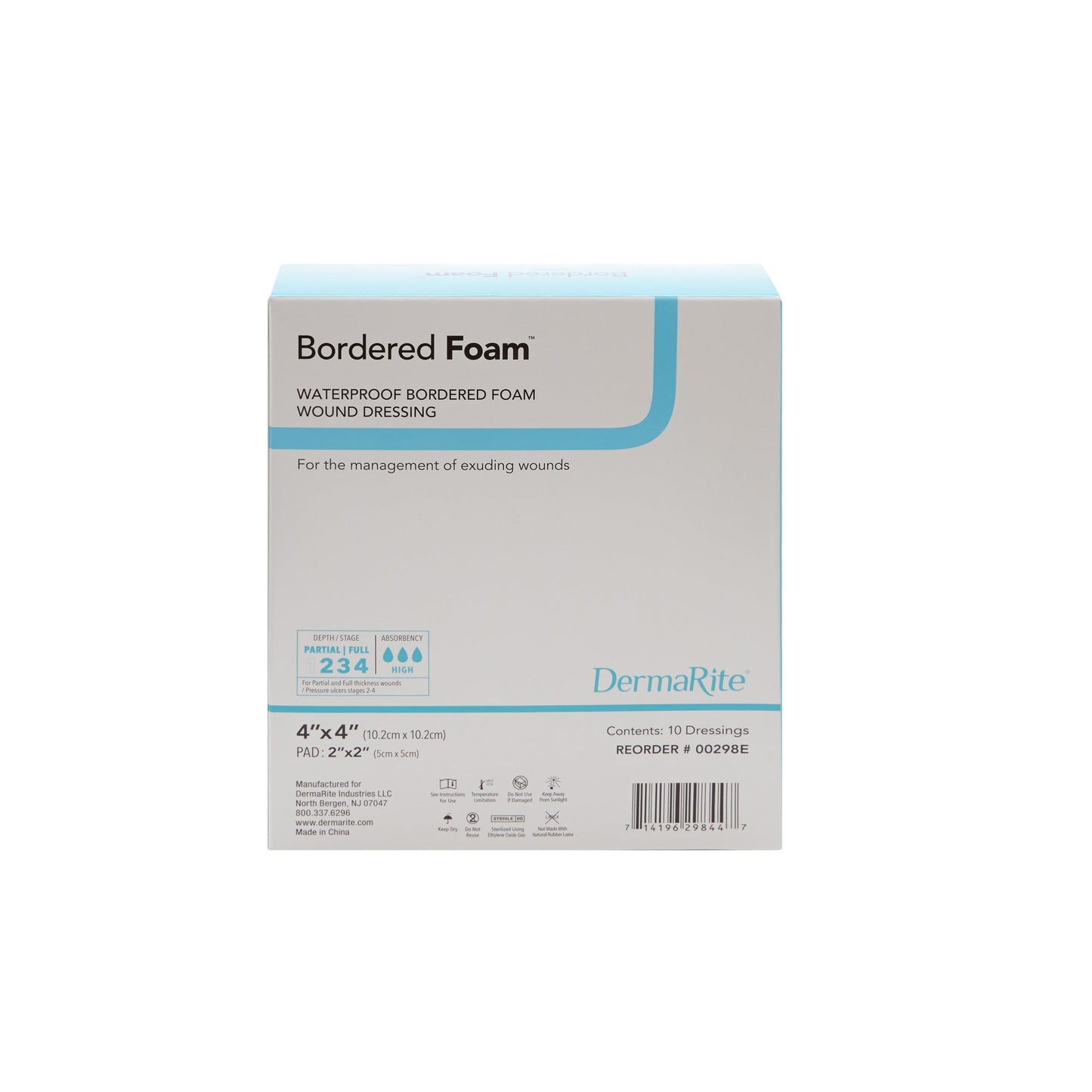 BorderedFoam® Foam Dressing 4 X 4 Inch With Border Waterproof Backing Nonacrylic Adhesive Square Sterile (727739_BX)