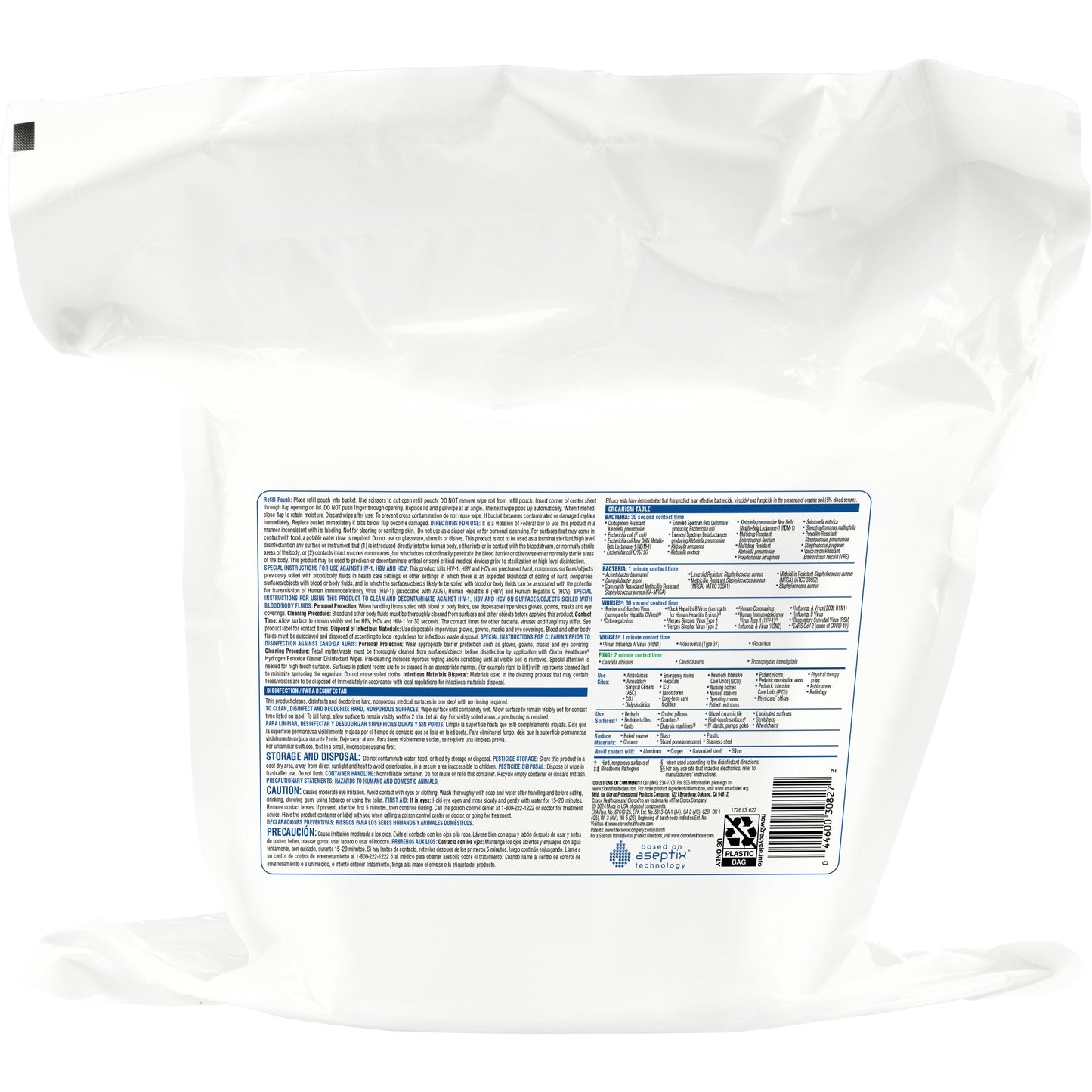 Clorox Healthcare® Surface Disinfectant Cleaner Premoistened Hydrogen Peroxide Based Manual Pull Wipe 185 Count Pouch Unscented NonSterile (800194_CT)