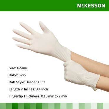 McKesson Confiderm® Exam Glove X-Small NonSterile Latex Standard Cuff Length Fully Textured Ivory Not Rated (921596_CS)