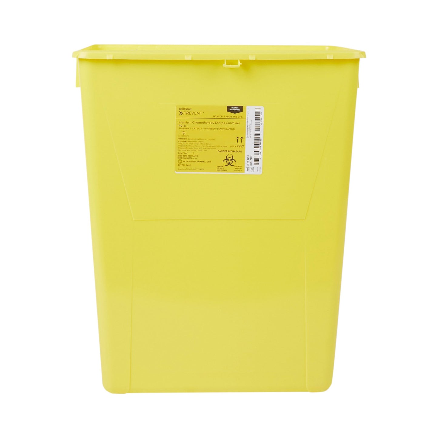 McKesson Prevent® Chemotherapy Waste Container Yellow Base 20-4/5 H X 17-3/10 W X 13 L Inch Vertical Entry 12 Gallon (869602_EA)