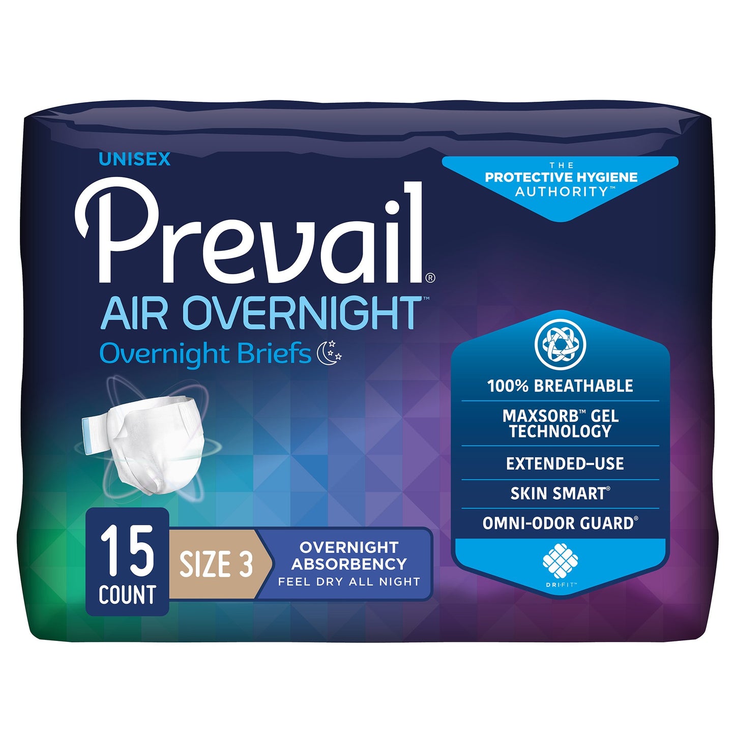 Prevail Air™ Overnight Unisex Adult Incontinence Brief Size 3 / X-Large Disposable Heavy Absorbency (1126352_BG)