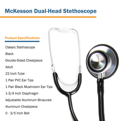McKesson General Exam Stethoscope Black 1-Tube 22 Inch Tube Double Sided Chestpiece (1007587_EA)