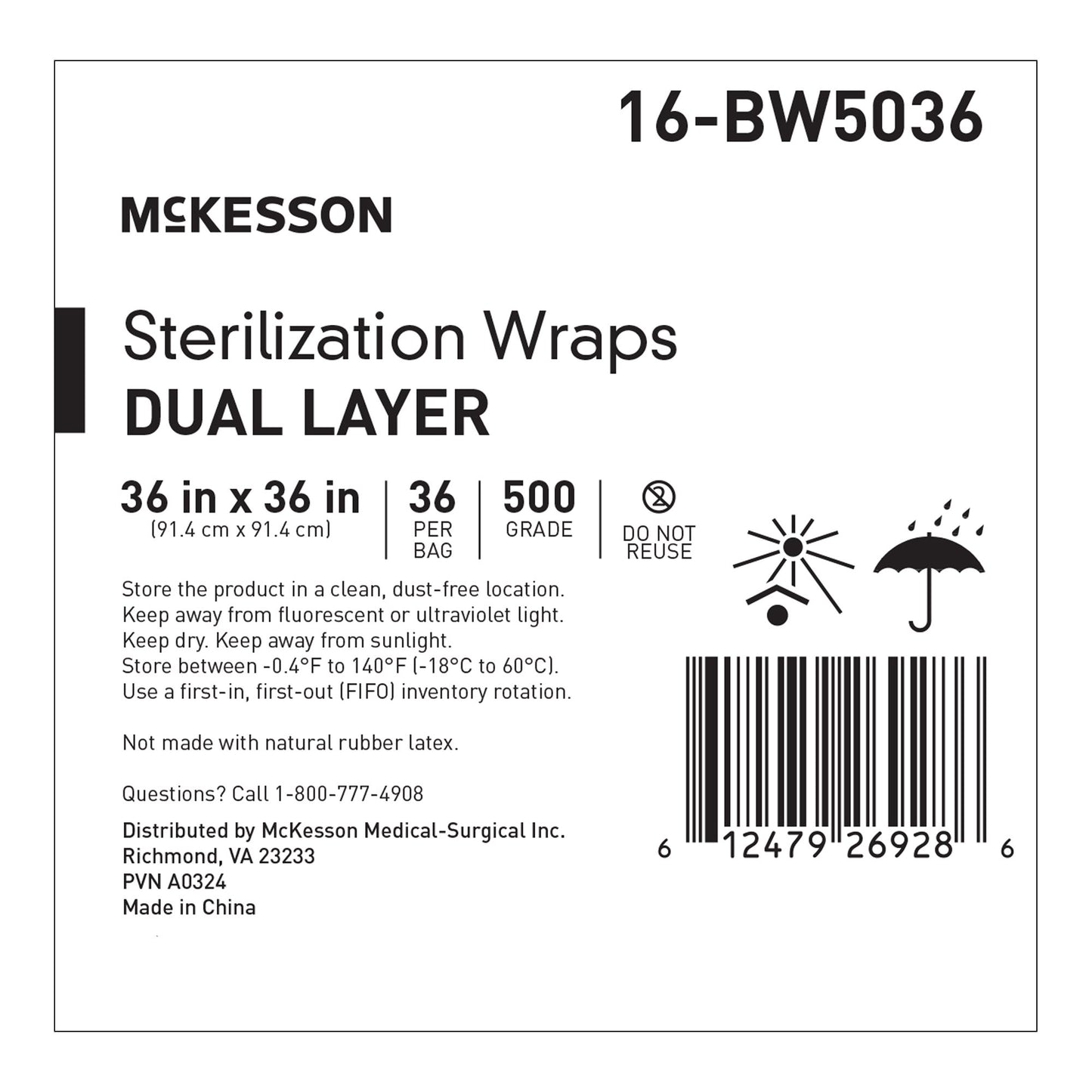 McKesson Sterilization Wrap White / Blue 36 X 36 Inch Dual Layer SMS Polypropylene (1243665_CS)