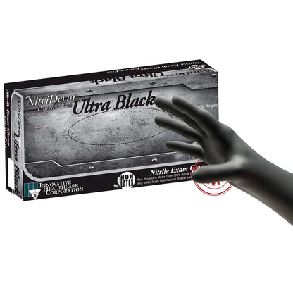 NitriDerm® Ultra Black Exam Glove Large NonSterile Nitrile Standard Cuff Length Textured Fingertips Black Chemo Tested / Fentanyl Tested (889782_BX)