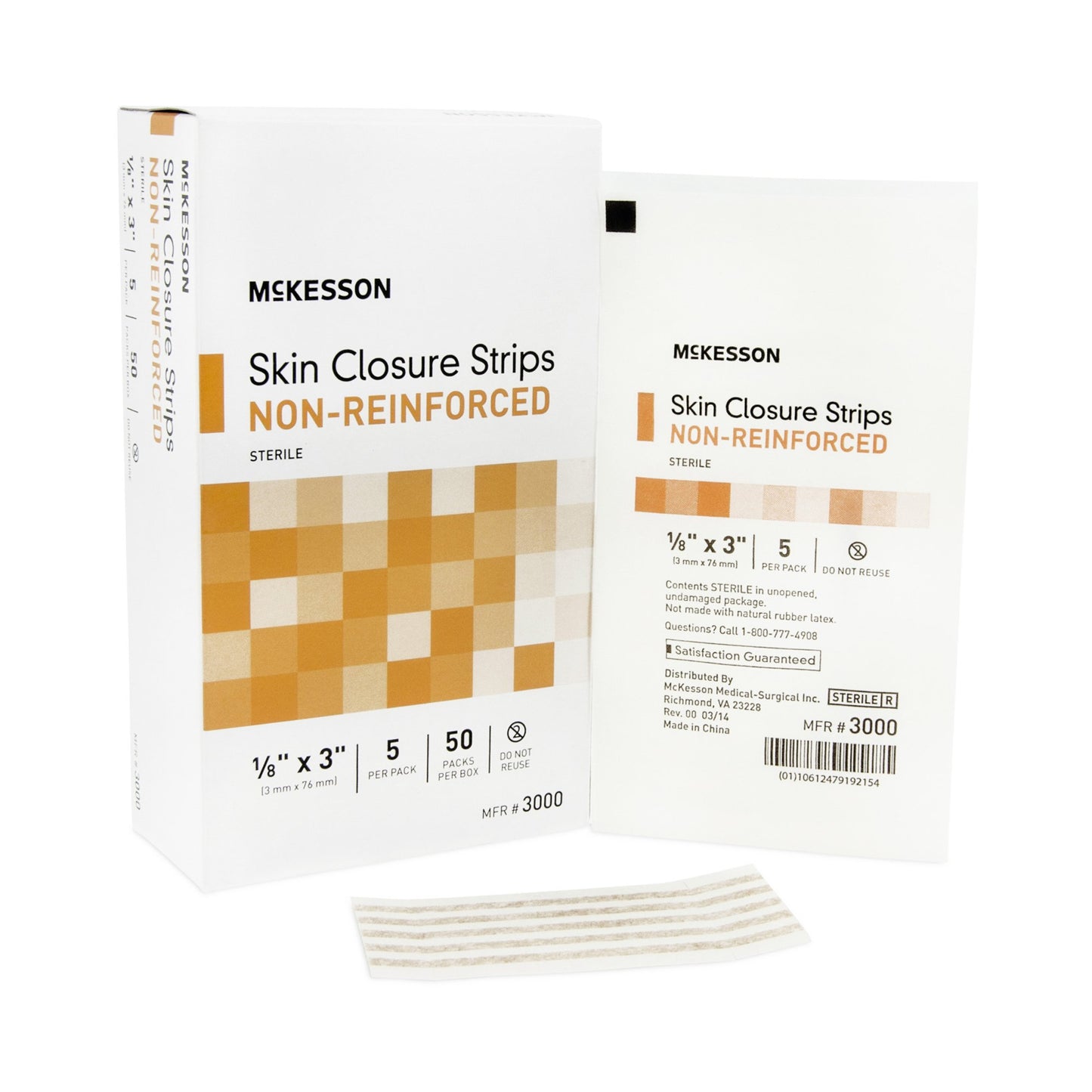 McKesson Skin Closure Strip 1/8 X 3 Inch Nonwoven Material Flexible Strip Tan (876299_BX)