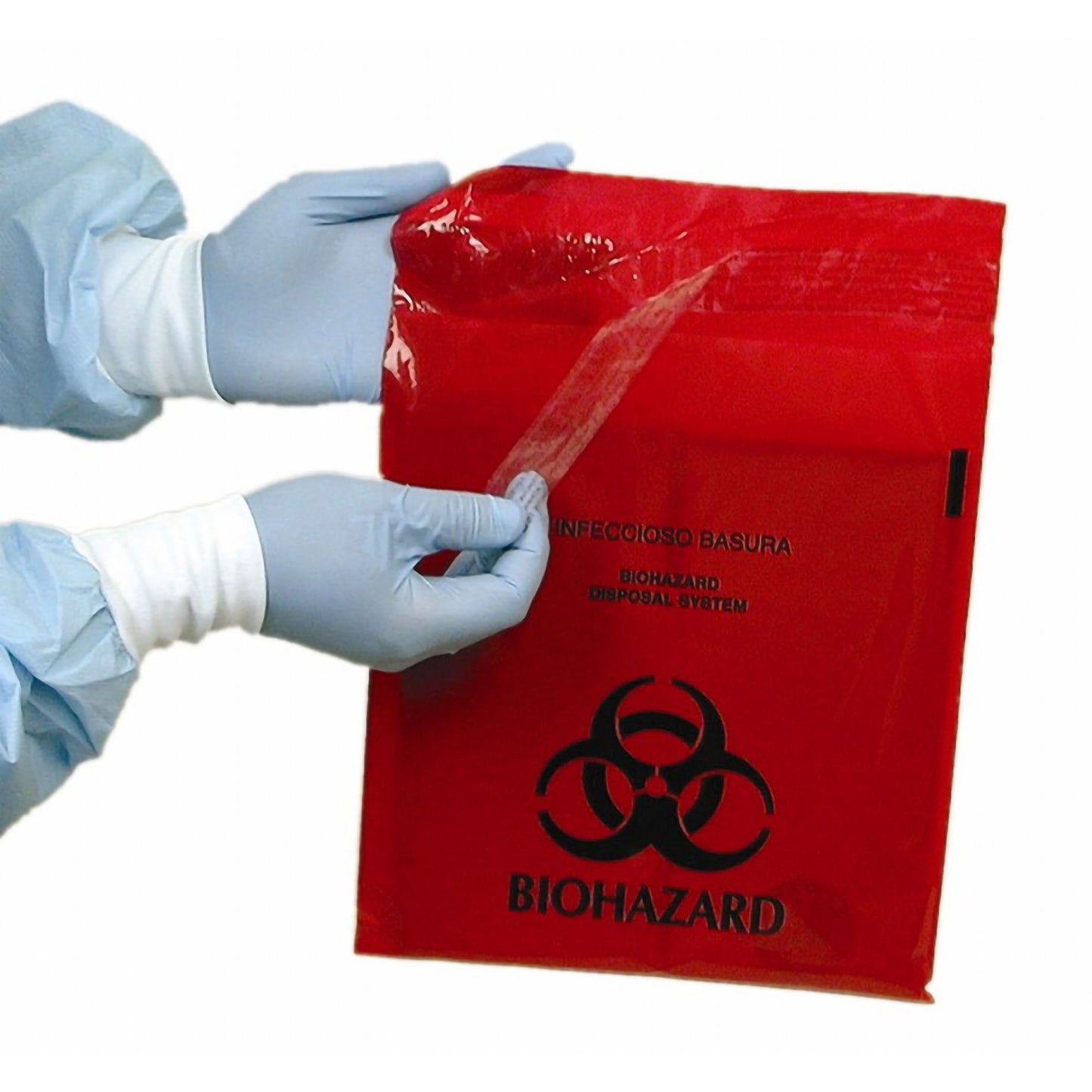 Unimed - Midwest Stick on Biohazard Waste Bag Biohazard Symbol 0.35 gal. Red 9 X 10 Inch (769212_BX)