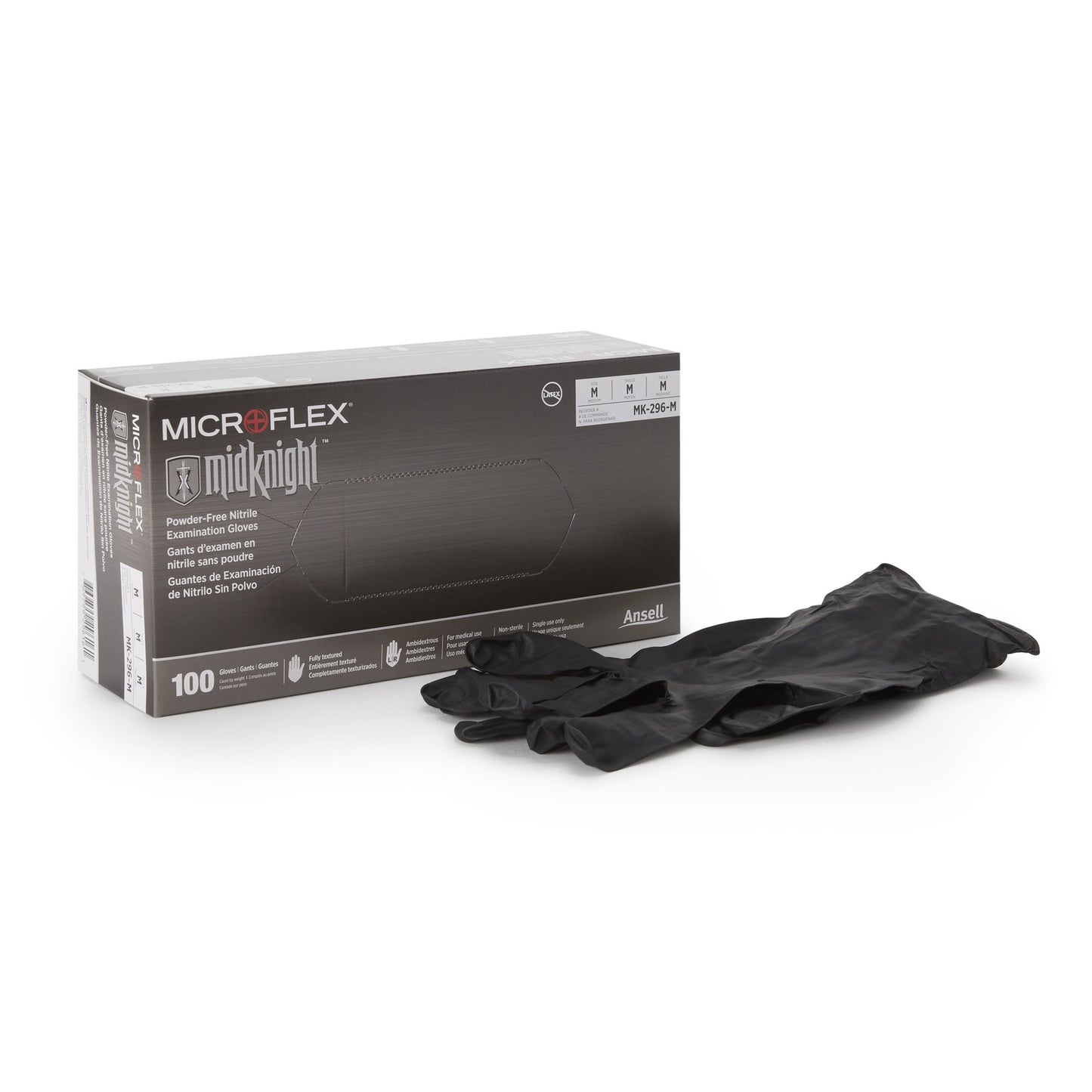MICROFLEX® MidKnight™ Exam Glove Medium NonSterile Nitrile Standard Cuff Length Fully Textured Black Fentanyl Tested (688019_CS)
