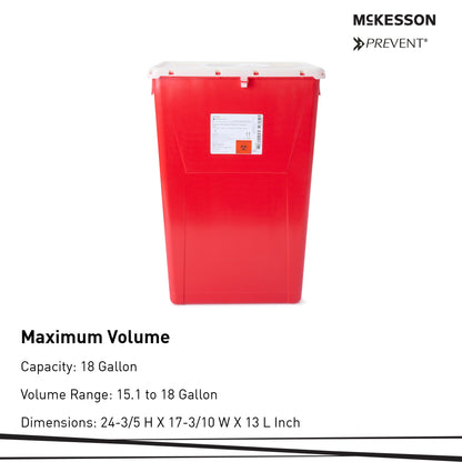 McKesson Prevent® Sharps Container Red Base 24-3/5 H X 17-3/10 W X 13 L Inch Vertical Entry 18 Gallon (862336_EA)