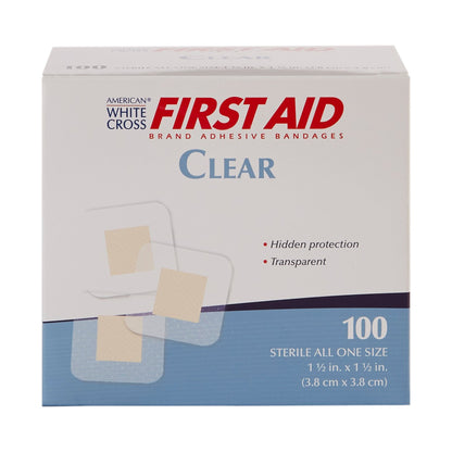 American® White Cross Adhesive Spot Bandage 1-1/2 X 1-1/2 Inch Plastic Square Sheer Sterile (869575_CS)