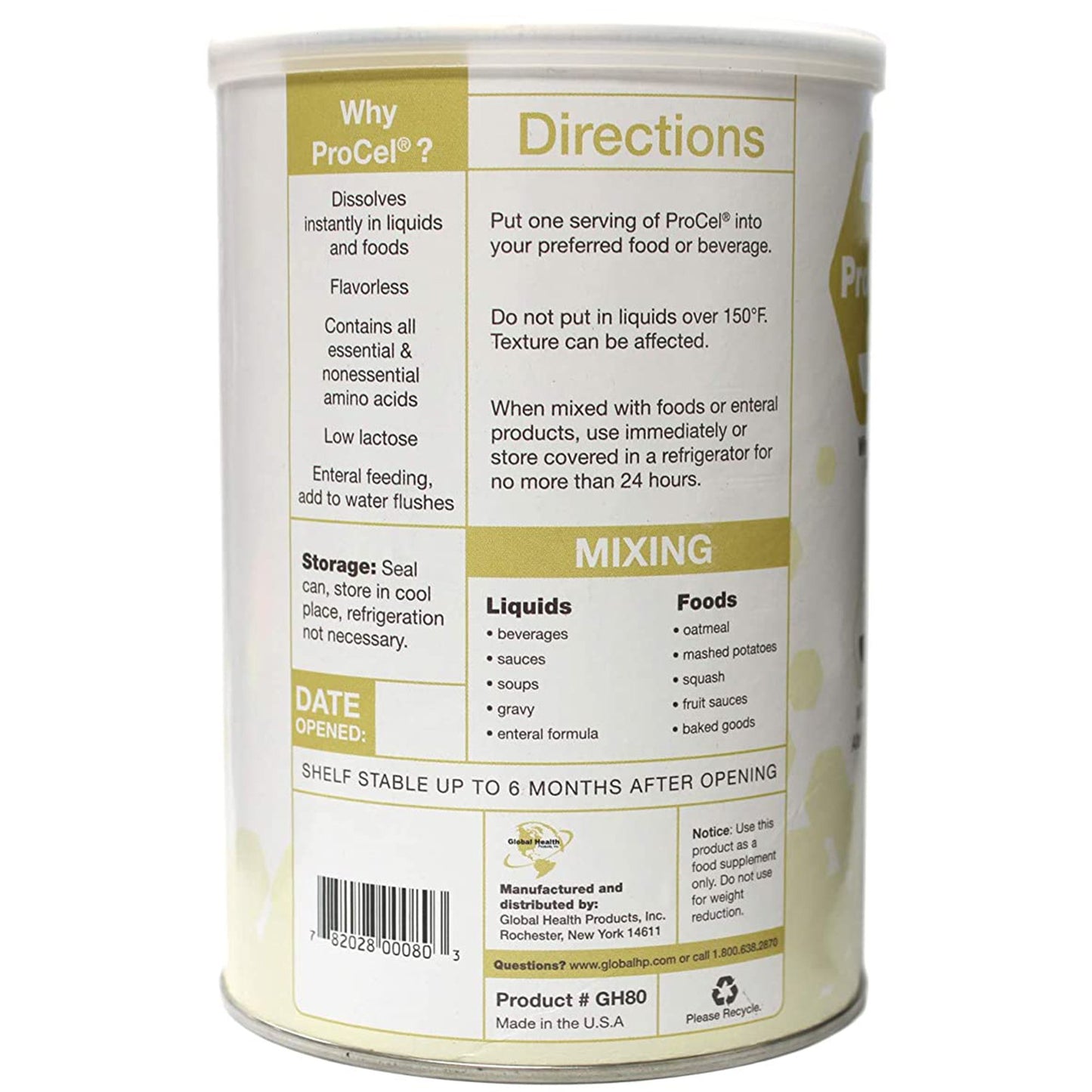 ProCel® Oral Supplement Unflavored Powder 10 oz. Can (671489_EA)