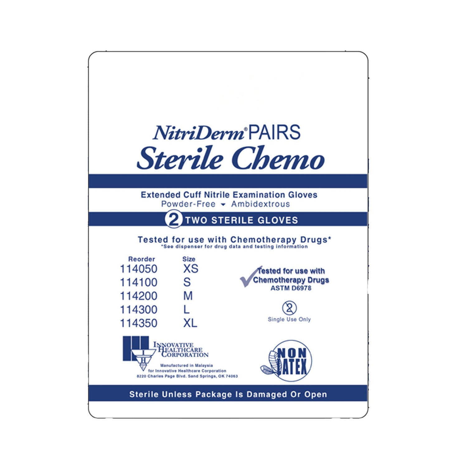 NitriDerm® EC Exam Glove X-Large Sterile Pair Nitrile Extended Cuff Length Smooth Blue Chemo Tested (1009231_CS)
