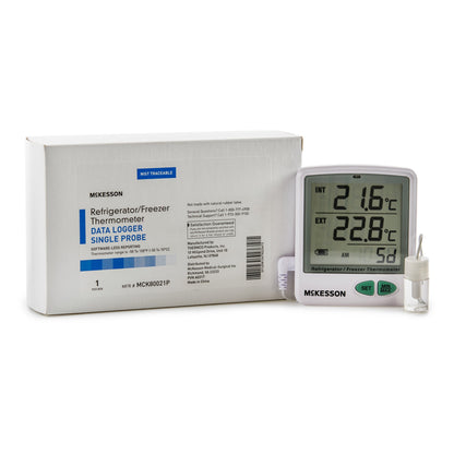 McKesson Datalogging Refrigerator / Freezer Thermometer with Alarm Fahrenheit / Celsius -50° to +158°F (-50° to +70°C) Flip-out Stand Battery Operated (1074443_EA)