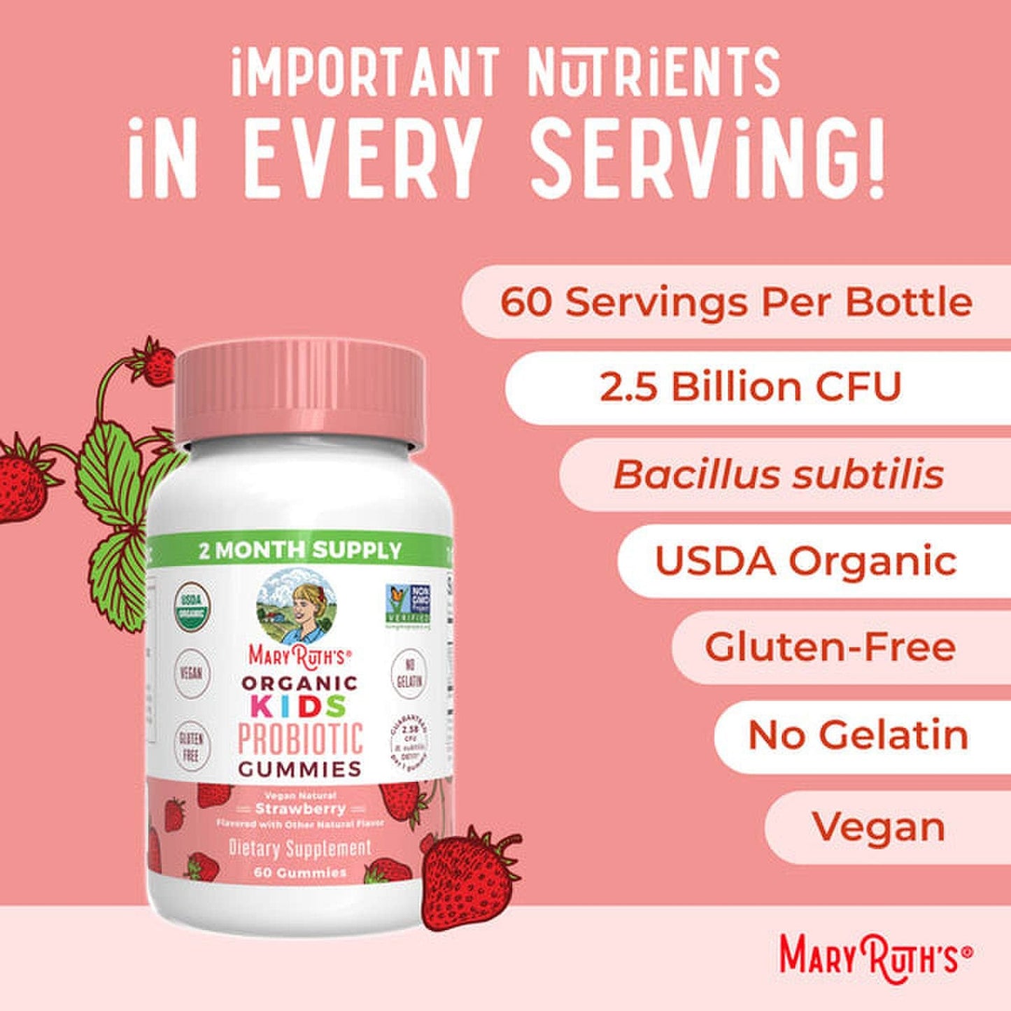 Mary Ruth's® Organic Kids Probiotic Probiotic Dietary Supplement 60 Per Bottle Gummy (1271762_EA)
