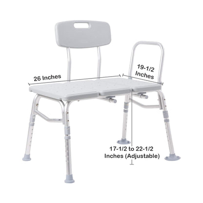 McKesson Knocked Down Bath Transfer Bench Removable Arm Rail 17-1/2 to 22-1/2 Inch Seat Height 400 lbs. Weight Capacity (1065210_EA)
