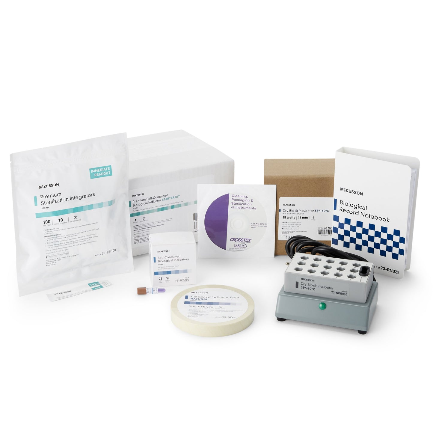 McKesson Self-Contained BI Starter Kit Dry Block Incubator with Vial Crusher, Steam Self-Contained Biological Indicators, Biological Record Notebook, Steam Tape, Steam Sterilization Indicator, Education CD-ROM (541269_EA)