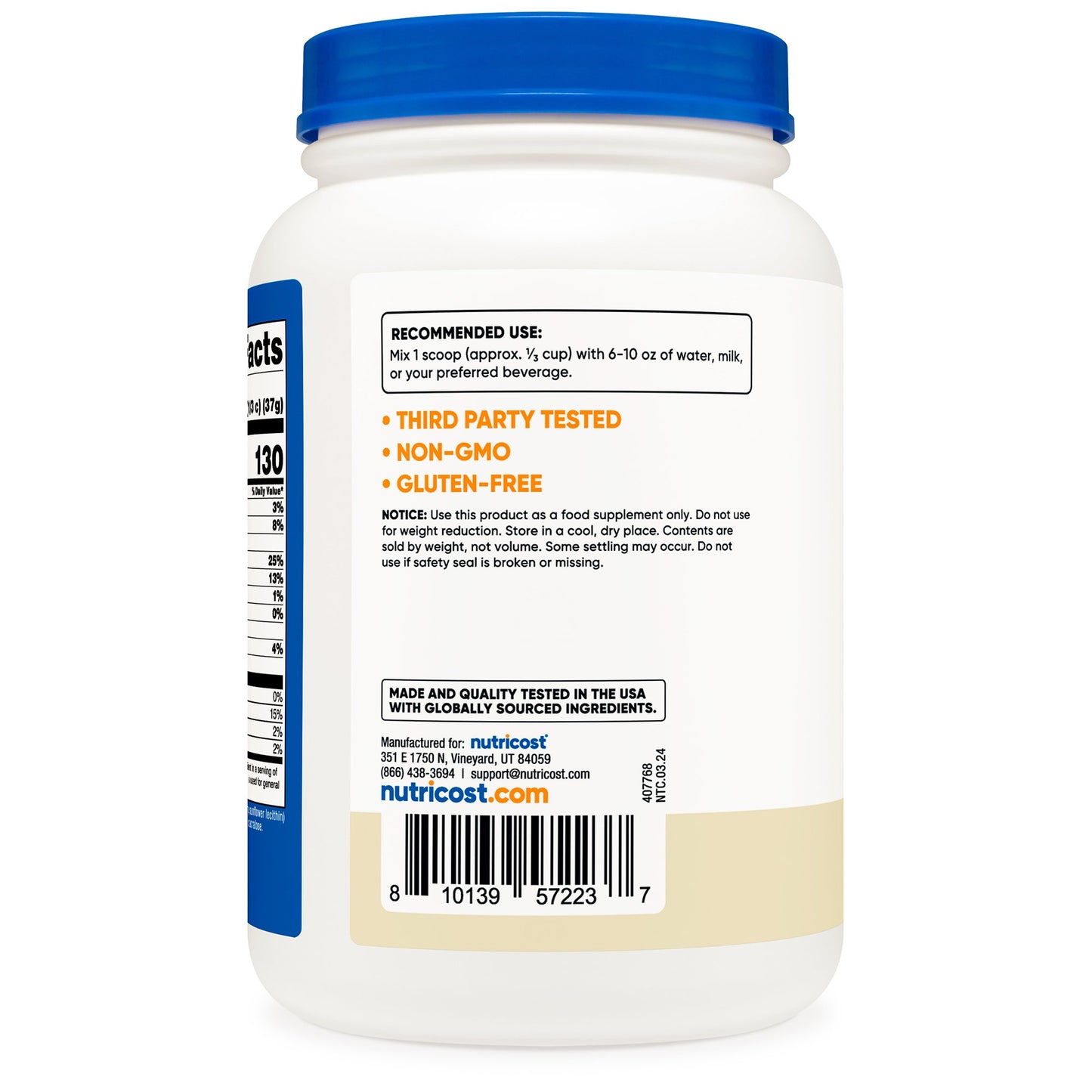 Nutricost Whey Protein Concentrate Oral Supplement Vanilla Flavor Powder 1.5 lb. Canister (1270266_CS)