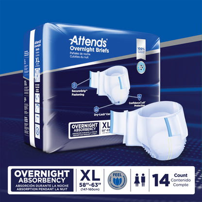 Attends® Overnight Unisex Adult Incontinence Brief X-Large Disposable Heavy Absorbency (1078992_BG)