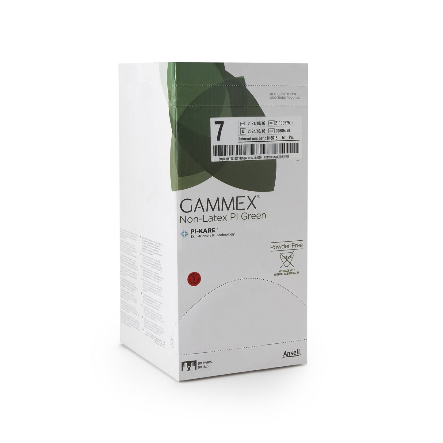 GAMMEX® Non-Latex PI Green Surgical Glove Size 7 Sterile Polyisoprene Standard Cuff Length Micro-Textured Light Green Chemo Tested (648143_BX)